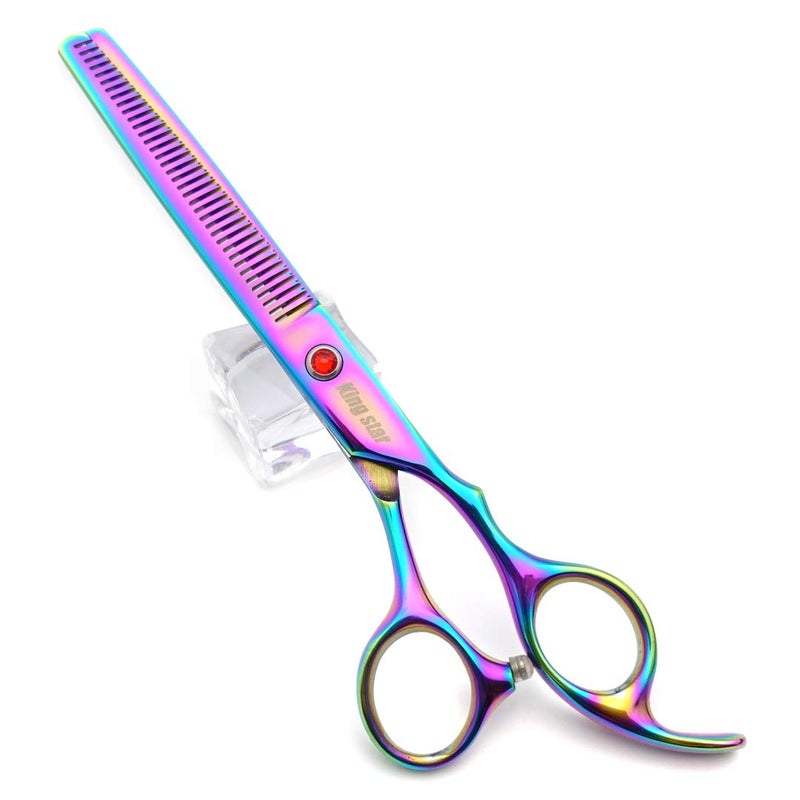KINGSTAR 7.0in Titanium Rainbow Professional Pet Grooming Scissors Set,Straight & Thinning & Curved Scissors 4pcs Set for Dog Grooming,(Rainbow) - Image 4